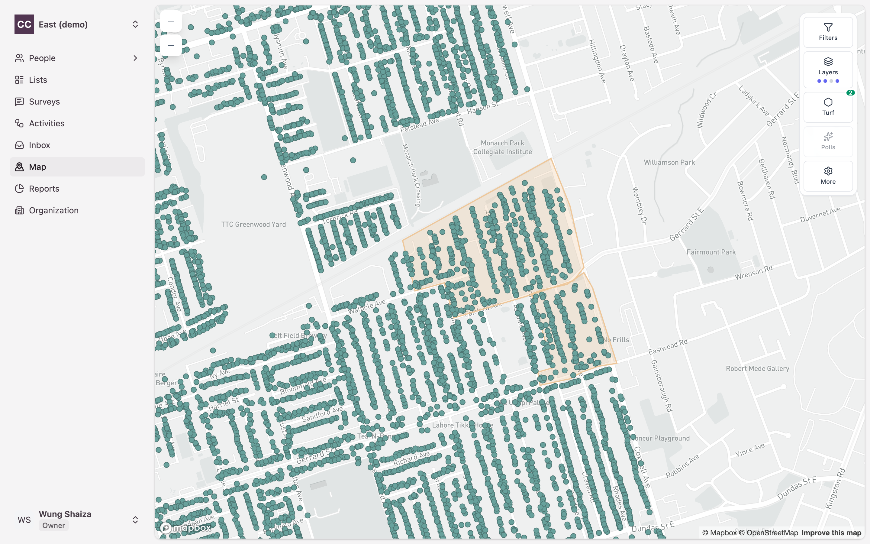 Map armed for drawing an area