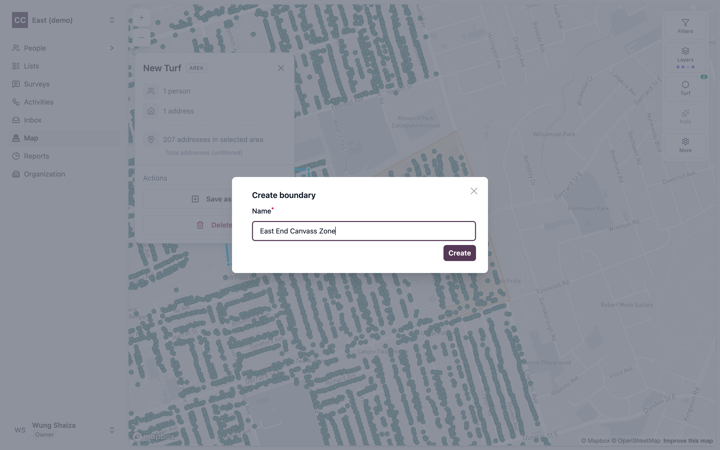 Naming the boundary in the Create boundary dialog