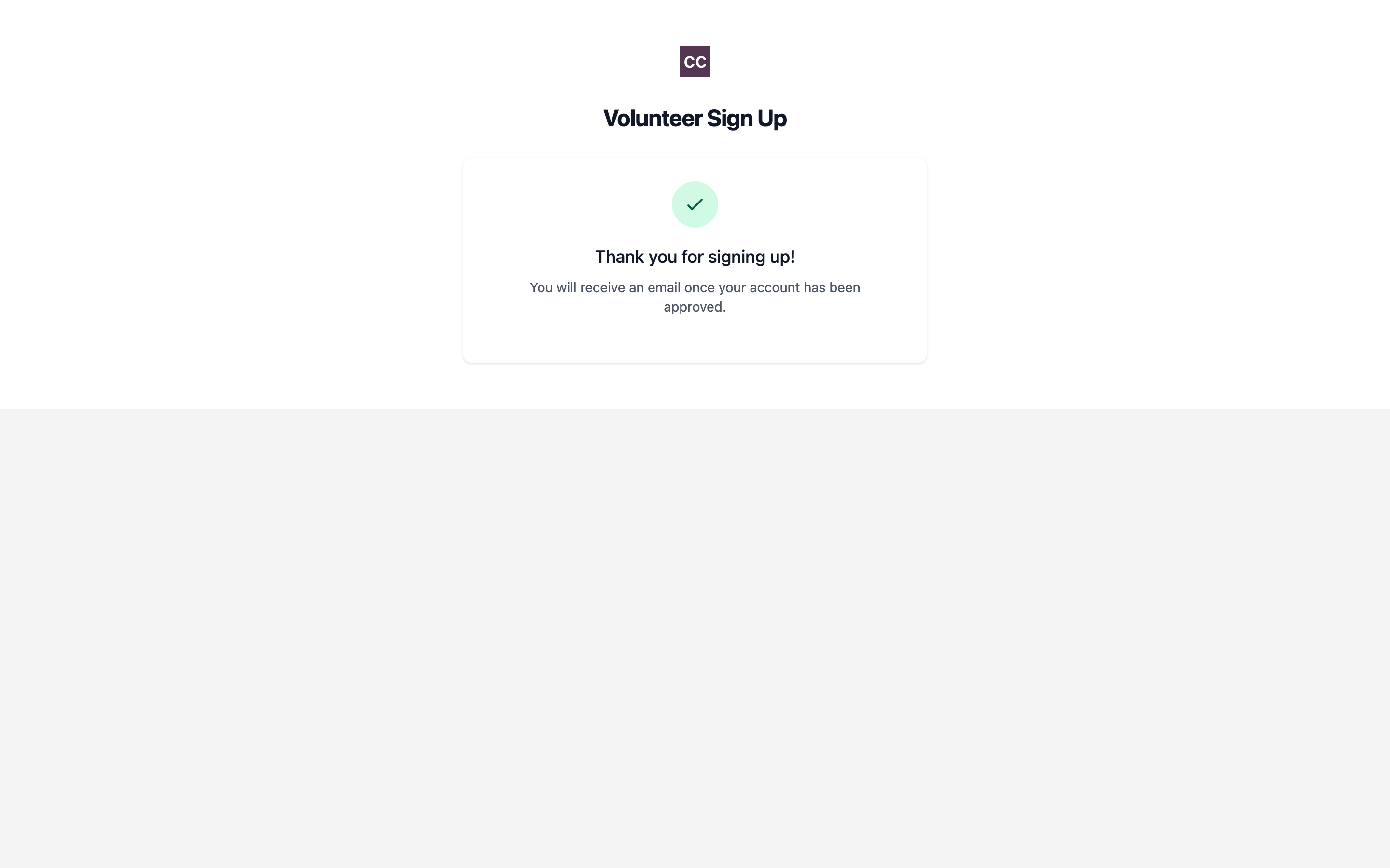 The sign-up confirmation message